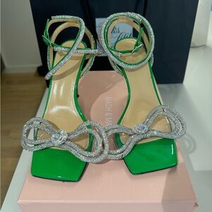 Mach & Mach strappy crystal heels in green patent leather